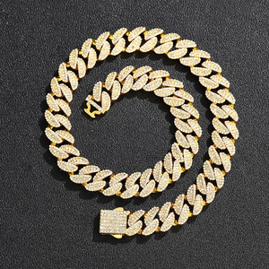 Chaîne à Maillons Cubains Iced Out Collier en Alliage Brillant avec Strass Miami Hip Hop Bijoux Homme Femme Accessoires