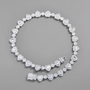 Collana tennis a cuore in argento scintillante con pietre di zircone per le donne