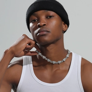 Collier Et Bracelet Hip Hop Maille Gourmette En Forme De Coeur Serti De Strass Bijoux Streetwear Pour Hommes Femmes