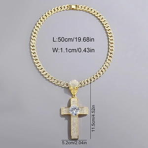 Hip hop iced out cross necklace with skull pendant and gold cuban chain for men