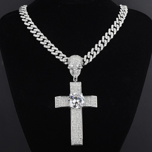 Hip Hop Skull Cross Pendant Necklace Alloy Rhinestone Cuban Link Chain Iced Out Streetwear Jewelry For Men Women Party
