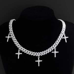 Hip Hop Cubaanse Schakelketting Met Meerdere Kruis hangers Legering Strass Bling Iced Out Streetwear Sieraden Voor Heren Dames