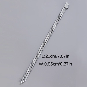 Chaîne cubaine 9,5mm argentée sertie de zircons pour homme et femme, longueur 20cm