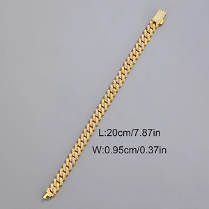 Détail de la chaîne cubaine dorée de 9,5mm sertie de diamants avec dimensions