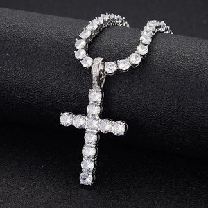 Collier Pendentif Croix Hip Hop Alliage De Zinc Incrusté De Zircone Pendentif Et Chaîne De Tennis Pour Hommes Femmes Accessoires De Fête