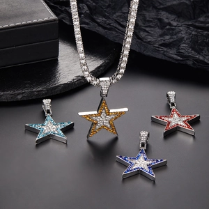 Collar con Colgante de Estrella de Aleación Hip Hop Cadena de Tenis Plateada Multicolor Diamantes de Imitación Collar de Estrella Joyería