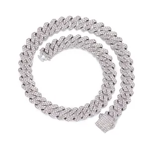 Collana a catena cubana argento da 14mm con pavé di strass per uno stile trendy hip hop