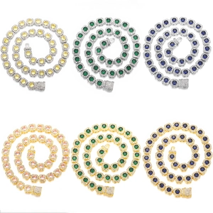 Set de colliers tennis hip hop 11mm en or et argent avec pierres de zircon colorées