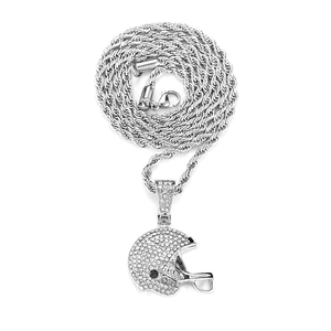 Hip Hop Iced Out Κρεμαστό Κολιέ Κράνος Αμερικανικού Ποδοσφαίρου Ασημί Κράμα Με Ένθετα Στρας Αλυσίδα Σχοινί Αθλητικά Κοσμήματα για Άνδρες