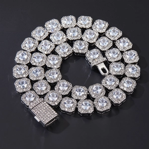 Collier Chaîne Hip Hop Iced Out Zirconia Cuban Link en Alliage Pavé de Strass Bijoux de Mode pour Hommes Femmes Accessoire de Fête