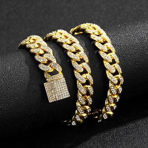 Chaîne cubaine 12mm plaquée or avec strass scintillants, style hip-hop élégant pour homme