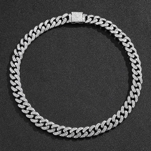 Collier à Maillons Cubains en Alliage de Strass Hip Hop Chaîne Plaqué Or Argent Avec Fermoir à Boîte Bijoux de Mode Streetwear Homme