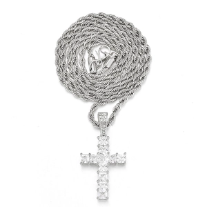 Collar con Colgante de Cruz Hip Hop para Hombre Mujer Cadena de Cuerda de Acero Inoxidable con Circonia Incrustada Joyería de Moda Plata Oro