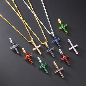 Hip Hop Cross Pendant Necklace Men Women Luxury Alloy AAA Zircon Inlaid Gold Silver Plated Rope Chain Fashion Jewelry Gift
