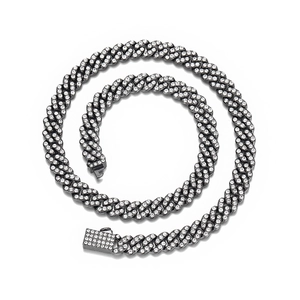 Close-up of 9mm two-tone Cuban link hip hop necklace with clear rhinestones