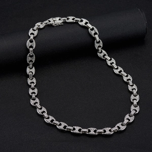 Iced out silver 13mm pig nose cuban link chain necklace with sparkling rhinestones for men