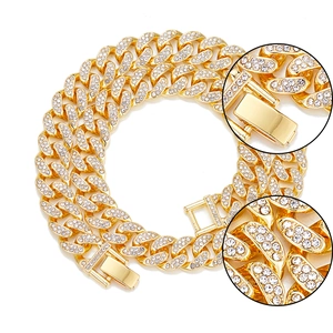 Catena classica cubana da 13mm in oro con cristalli pavé scintillanti e chiusura