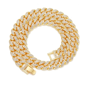 Collana Hip Hop Uomo 13mm Maglia Cubana Iced Out Lega di Zinco Strass Bracciale Oro Argento Gioielli di Moda per Uomo Donna