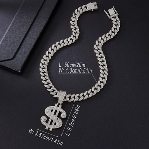 Pendentif dollar argenté serti de diamants sur chaîne cubaine bijoux hip hop homme