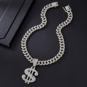 Collier Pendentif Signe Dollar Hip Hop Pour Hommes Femmes Alliage Avec Strass Iced Out Chaîne Cubaine Bijoux Streetwear Cadeau