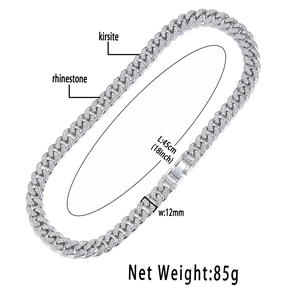 Collana cubana da uomo 12mm in lega di zinco con strass scintillanti lunga 45cm