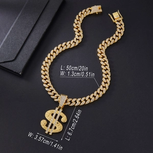 Collier chaîne cubaine dorée hip hop avec grand pendentif signe dollar pour homme