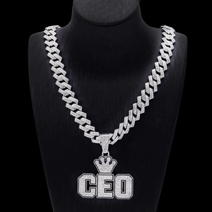 Pendentif couronne CEO argenté hip hop avec chaîne à maillons cubains glacés