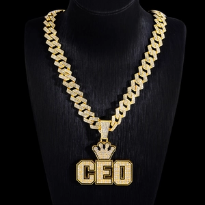 Hip Hop CEO Couronne Lettre Pendentif en Strass Collier Alliage Chaîne Cubaine Hommes Femmes Bijoux Streetwear