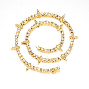 Hip hop style gold-plated thorn necklace with sparkling rhinestones for men