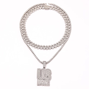 Parure pendentif US BOYZ hip hop avec chaîne cubaine et collier tennis serti
