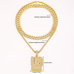 Ensemble pendentif US BOYZ hip hop avec chaîne cubaine dorée et collier tennis givré