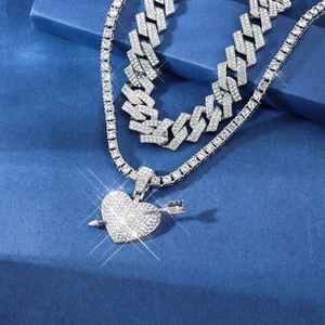 Iced Out Herzanhänger mit Pfeil und kubanischer Gliederkette für Hip-Hop-Schmucksets