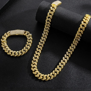 Hip Hop Iced Out Κουβανέζικη Αλυσίδα Κολιέ Και Βραχιόλι από Κράμα Ψευδαργύρου Με Στρας Γεωμετρική Αλυσίδα Unisex Streetwear Κοσμήματα