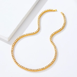 Clásico collar tennis dorado con pedrería blanca engastada para hombre y mujer, estilo hip hop
