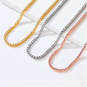Collares de tenis brillantes en oro plata y rosa con piedras de circonita fina