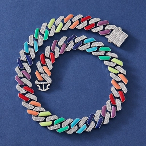 Regenboog Cubaanse schakelketting met kleurrijk emaille en sprankelende zirkoon