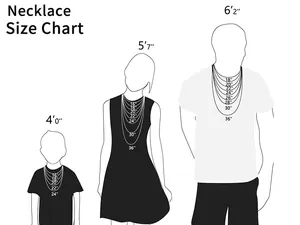 Detailed necklace size chart for golden hip hop chain showing length on different heights