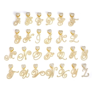Collier Pendentif Alphabet Coeur en Alliage de Strass Hip-Hop pour Unisexe Maille Cubaine Iced Out Bijoux de Cou Lettre Initiale