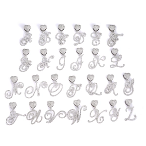 Collier cubain hip hop avec pendentifs lettres A-Z sertis de cristaux et cœur