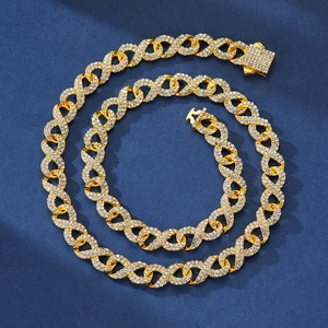 Collier en Alliage Plaqué Or avec Strass Forme de 8 Chaîne Cubaine avec Cristaux Punk Streetwear Bijoux pour Hommes Femmes