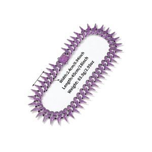 Collier hip hop à pointes violettes et noires avec cristaux style chaîne de rue punk