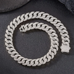 Close-up of hip hop Cuban link necklace with triple rows of sparkling white crystals