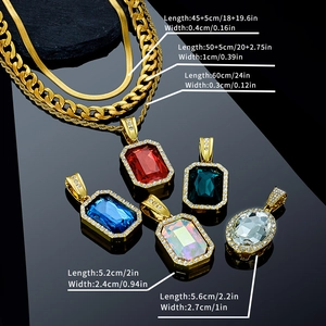 Hiphop gold necklace with rectangle rhinestone gemstone pendant and cuban chain link