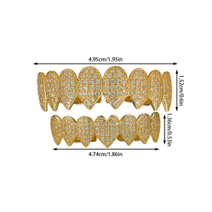 Detailed view of hip hop gold grillz with cubic zirconia dimensions 4.95x1.52cm