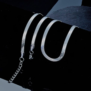 Detailed view of silver snake chain with polished texture and secure lobster clasp