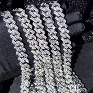 Conjunto de collares de cadena cubana plateada hip hop con diamantes de imitación
