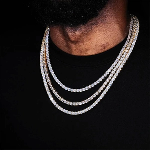 Collier tennis à trois couches en or avec pierres de zircon blanc pour homme style hip hop