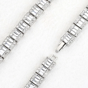 Collana hip-hop da 12 mm con cristalli quadrati argentati e pietre taglio baguette