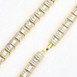 Collana hip hop con maglie quadrate CZ baguette da 12mm in finitura oro per tutti