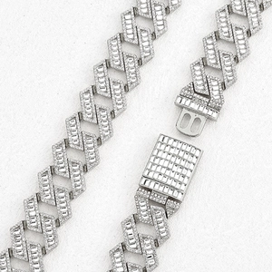 Silberne kubanische Gliederkette mit Zirkonia-Mikropflaster für Herren im Hip-Hop-Stil